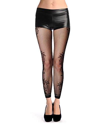 Image of Women High Waist Fishnet Footless Leggings Flower Pattern Footless Tights