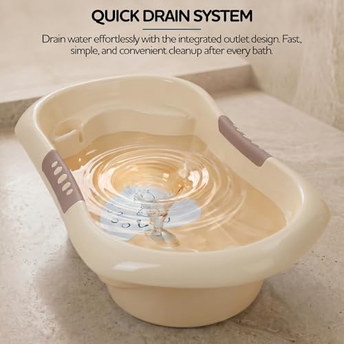 Image of Baybee Lovely Baby Bath Tub for 0 to 5 Years | Ergonomic Bath Tub for Kids with Quick Drain & Storage | Premium Baby Bather with Non Slip Base & Side Grip Bathing Tubs for Boys Girls (Beige)
