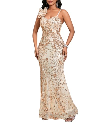 Image of Cololura Women Sexy Elegant Sequin High Split Ruffled Hem Mermaid Party Cocktail Bodycon Formal Evening Gowns Maxi Dress