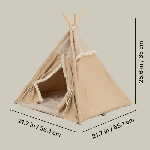 Trixie rutschfestes Tipi für Hunde und Katzen im angesagten Boho-Design Tipi Boho, 55 × 65 × 55 cm, BEIGE - mit integriertem, waschmaschinengeeignetem Wendekissen - 38211