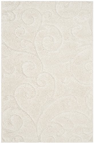 Safavieh Florida Shag Collection 4' X 6' Cream / Cream Sg455 Scrolling Vine Graceful Swirl Textured Non-Shedding Living Room Bedroom Dining Room Entryway Plush 1.2-Inch Thick Area Rug #TOP2