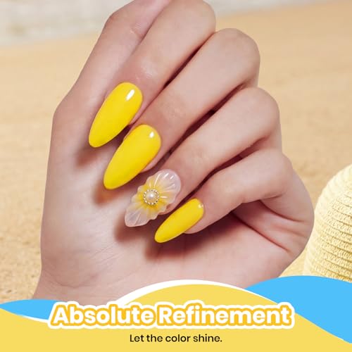 Image of Beetles Yellow Gel Nail Polish - Beetles Summer Voyage Lemon Stripe Summer Nails, Neon Yellow Gel Nail Polish, Same Color Bottle, Soak Off UV LED Neon Nails, Manicure Salon DIY for Holiday