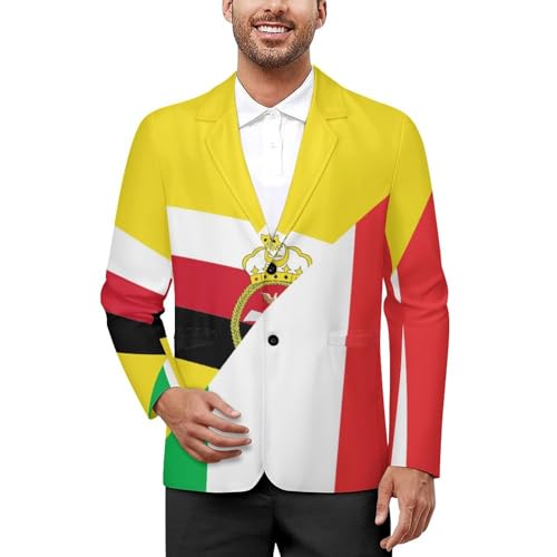 Italy and Brunei Flag Men's Slim Suit Long-Sleeve Prom Tuxedo Classic Two Button Business Jacket