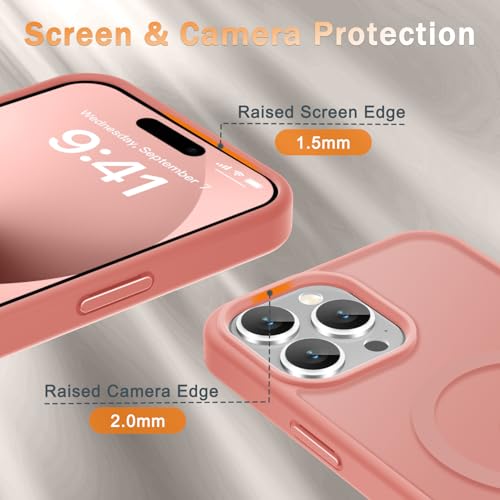 Image of YENAPOON for iPhone 14 Pro Max Case, Matte Magnetic Phone Cover [with 1 Screen Protector] [Support for MagSafe] [Shockproof Military Grade Protection] Translucent Frosted Back, Pink
