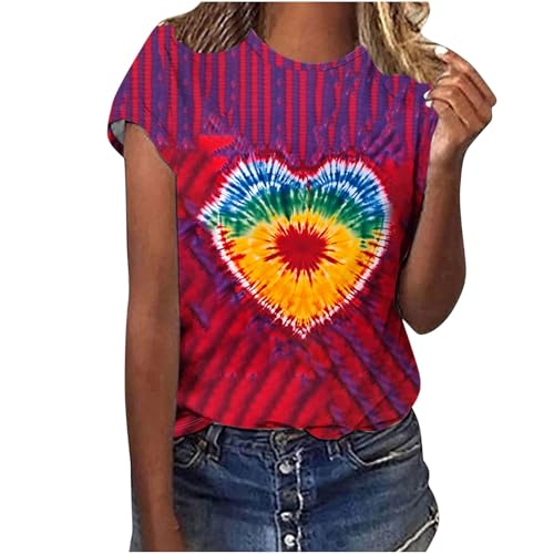 Womens Teen Girls Tie Dye Shirts Printing Ink and Blue Colorful Summer Tops Short Sleeve Graphic Going Out Tees