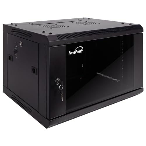 Image of NavePoint 6U Server Cabinet Wall Mount Rack Enclosure Includes 2 Fans, Locking Glass Door, Removable Side Panels - 6U Network Cabinet 17.7 inch Deep, 19 Inch Server Rack for IT and A /V Equipment