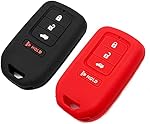 EYANBIS Silicone Key Fob Cover Fit for Honda Accord Civic Crosstour CR-V CR-Z Fit Insight Odyssey Pilot Ridgeline HR-V Smart 4 Buttons | Car Accessories | Remote Key Protection Case - Black & Red