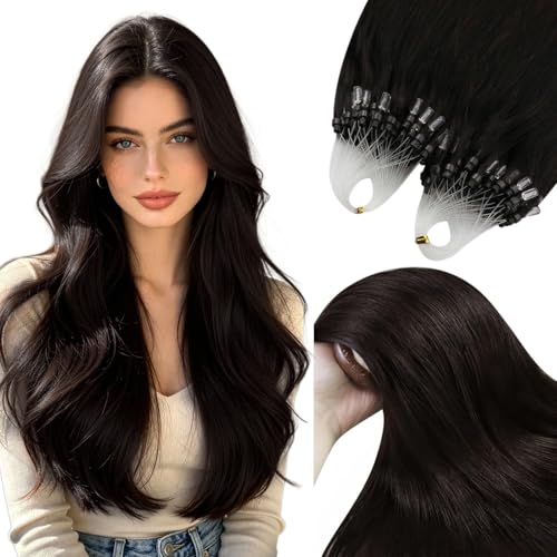 Image of YoungSee Micro Loop Hair Extensions Real Human Hair Dark Brown Micro Bead Hair Extensions Dark Brown Bead Extension Human Hair 20In Pre Bonded Hair Extension 50s 57g