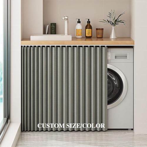 Générique Rideau De Placard sur Rails Coulissants,Rideau pour Meuble De Cuisine,Rideaux Occultants sur Mesure Effet Faux Lin,Coupe-Vent pour Porte...