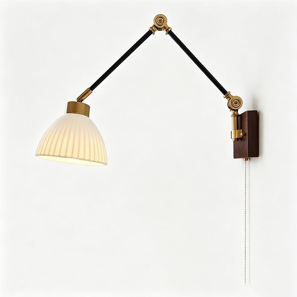 Mid Century Vintage Swing Arm Wall Sconce Milk Ceramics Shade Wall Light