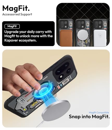 Image of KAPAVER Mag-X Sandstone Back Cover Case Compatible with MagSafe, Magnetic Case for OnePlus 15 (Cyber-Bot Black)
