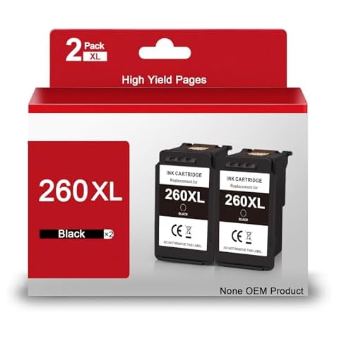 PG-260XL Black Ink Cartridge 2 Pack Replacement for Canon 260 XL PG-260 XL Black High Yield Ink Cartridge for Pixma TR7020 TR7022 TS6420 TS5300 TS5320 Printer (2 Black) Cover