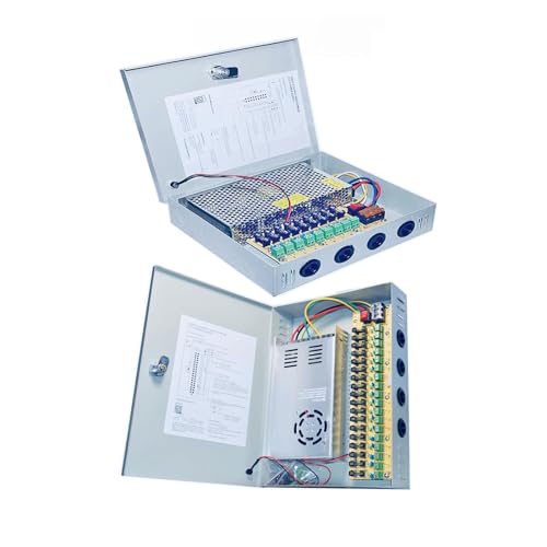LOHODIZI 18 Channel/Port 30 AMPS, 15A 9CH,5A 9CH,12V DC Power Supply Box, Individually Fused for CCTV, LED, and All 12V DC Devices (18 Port-12V30A, AC200~245V, CCTV Power Supply Box)