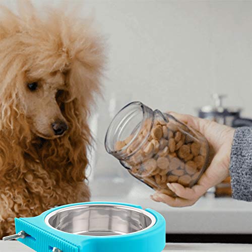 MOACC Futternapf für Käfige Pet Hanging Abnehmbare Käfig Edelstahl Lebensmittel Wasser Blau Schalen für Hunde Katzen Kleine Tiere