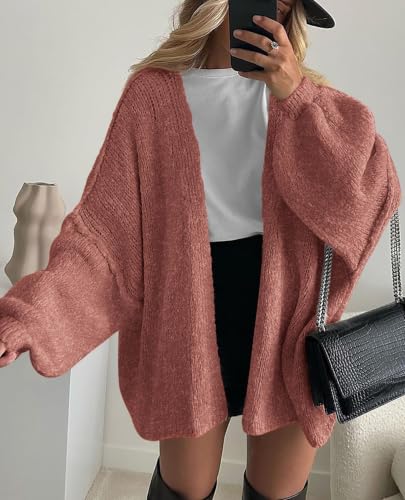 Image of PRETTYGARDEN Womens Oversized Cardigan Sweaters 2026 Fall Long Lantern Sleeve Knit Open Front Lightweight Sweater