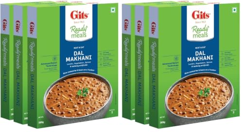 Image of Gits Ready to Eat Dal Makhani, Pure Veg Heat and Eat Indian Meal, Microwaveable, 900g (Pack of 6, 300g Each)
