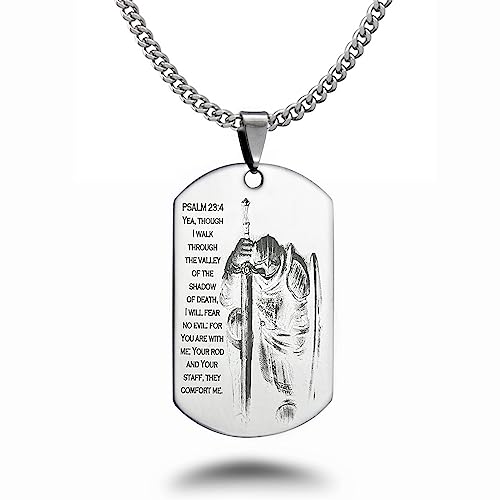 Stainless Steel Dog Tag Necklace Bible Verse Psalm 23:4 Personalized Necklace Stainless Steel Chains SSN836-S