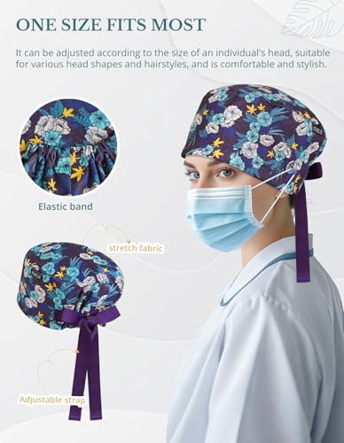 Gorros de trabajo estilo europeo azul floral para mujer miniatura 4