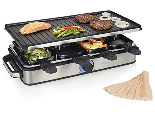 XL RACLETTE Partygrill großer Tischgrill für 8 Personen, mit 8 Teppangabeln, durchlaufende Grillplatte wendbar… – Bild 3
