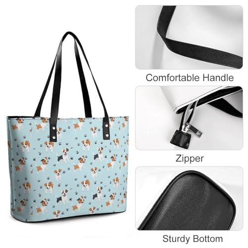Jack Russell Terrier Dog Paws Women's Leather Handbag Shoulder Bag Tote Purse Bags for Shopping Travel4