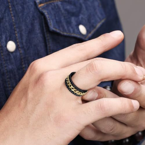 Udolfly Mens Fidget Rings Anxiety Rings for Men Womens Chain Spinner Ring for Adults Titanium Steel Ring New Black Gold Size 7