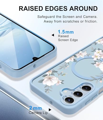 Image of VONZEE Compatible with Samsung Galaxy S24 FE 5G Case Luxury Retro Flowers Floral Clear for Magnetic Wireless Charging Case Shockproof Case PC+TPU Cute Glossy Shiny Cover for Girls Women, Official Blue