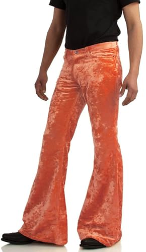 Image of Men's Velvet Relaxed Vintage 60s 70s Bell Bottom Stretch Fit Classic Comfort Flared Flares Retro Leg Disco Pants