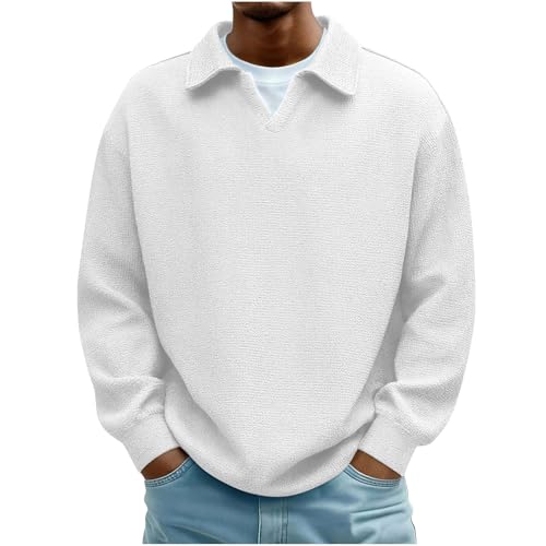 Men's Textured Knit Shirt Long Sleeve Waffle Textured Pullover Classic