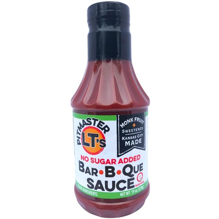 NEW: Pitmaster LT's No Sugar Added, Monk Fruit Sweetened BBQ Sauce | NO: Sucralose, Corn Syrup, Erythritol, Xylitol | Diabetic Friendly | NO: Gluten, Preservatives, Soy | Kansas City Made, Smoky Craft Blend (19 oz)