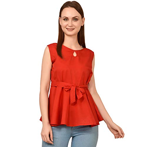 Image of Women's Sleeveless Peplum Top with Waist Tie Belt