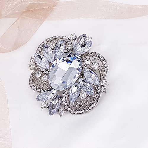 Image of LAXPICOL Women's Large Sparkly Crystal Flower Brooch Pin Fashion Statement Broach Pin