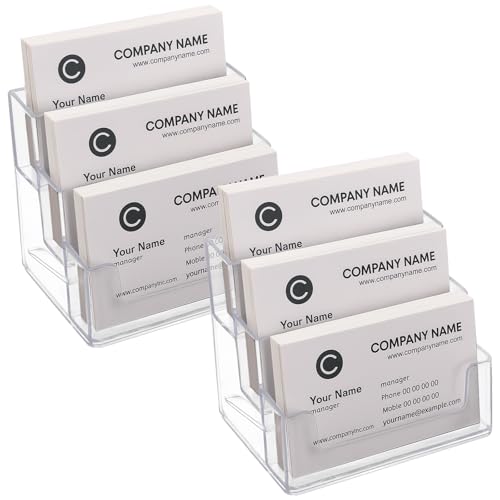 TecUnite 2 Pieces Business Card Holder for Desk 3 Tiers Clear Acrylic Stand for Business Card Organizer Storage Holder Display for Office and Company, 180 Cards Capacity