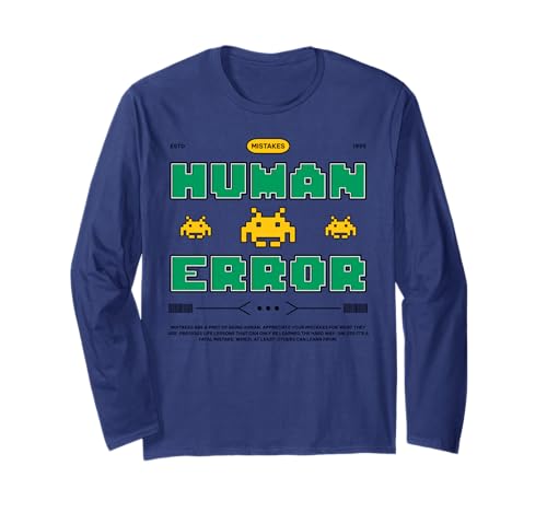 Errore Umano Errori Retro Gamer Pixel Arcade Citazione Maglia a Manica