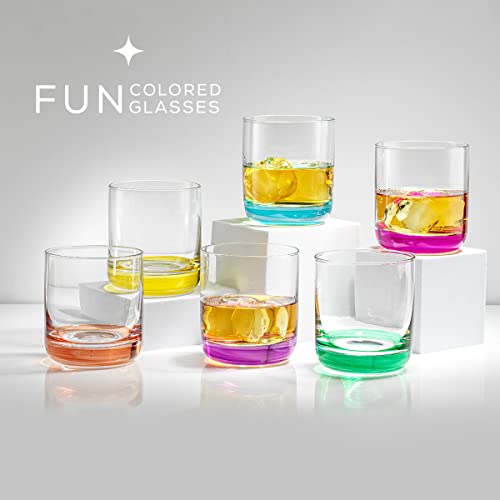 Joyjolt Hue Colorful Whiskey Set. 6Pc Bar Glasses, 10Oz Drink Glasses. Double Old Fashioned Glass - Modern Whiskey Glass Set, Low Ball Glasses, Tumbler Cocktail Glasses, Whiskey Glasses. #TOP4
