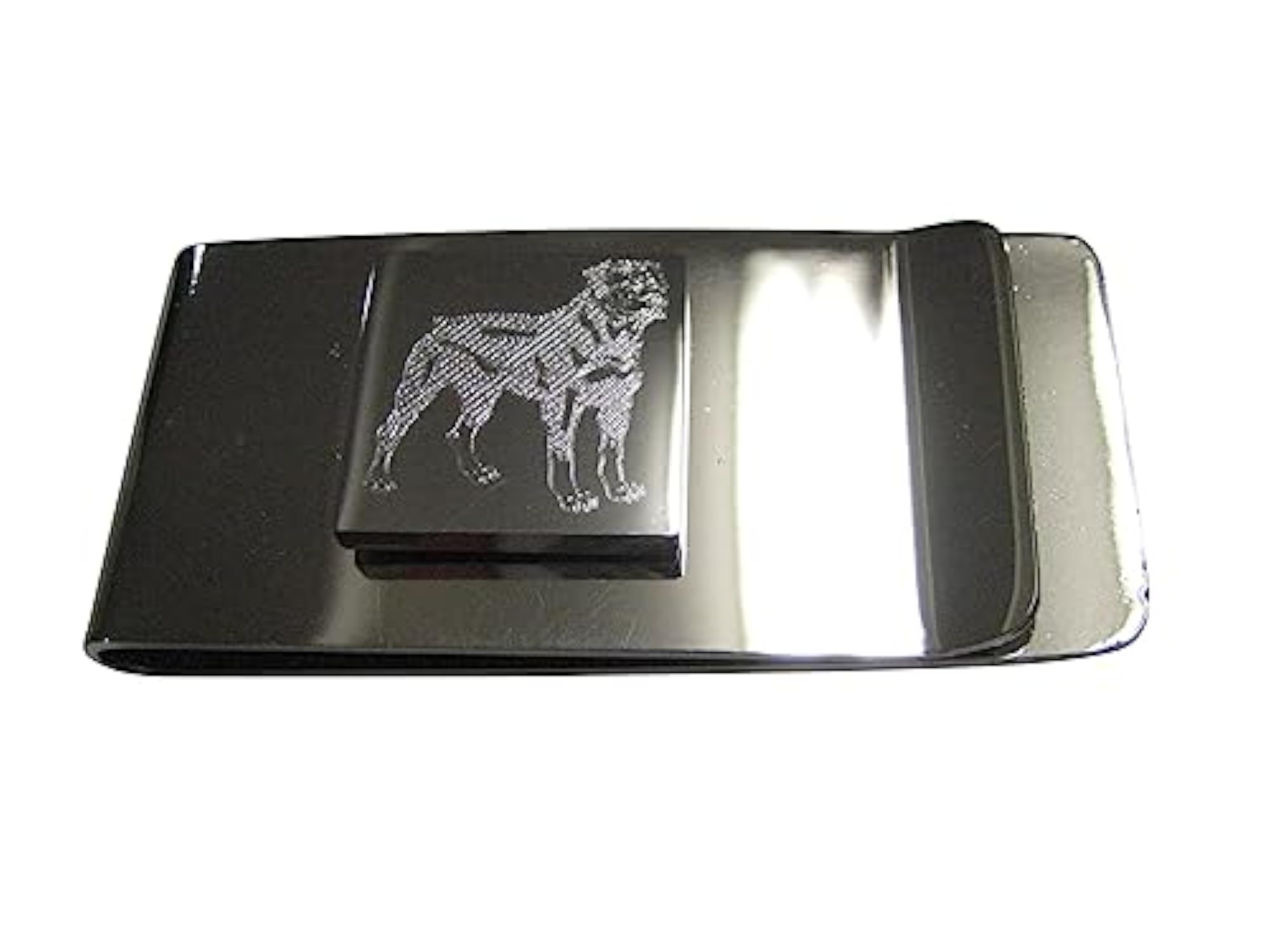 Silver Toned Square Etched Rottweiler Dog Money Clip