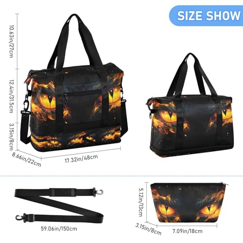 Angry Fire Dragon Eyes Gym Bag for Women Sport Travel Duffel Bag Shoulder Weekender Overnight Bags with Wet Pocket & Shoe Compartment3