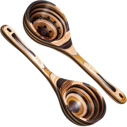 Teenyyou 2 Pcs Pakkawood Kitchen Utensils Pakkawood Soup Ladle Big Deep Soup Spoons Wood Non Stick Utensils with Long Handle for Serving Cooking Kitchen Apartment Tools Women Gifts (Ladle Style)