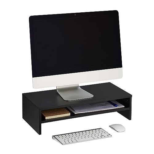 Relaxdays Monitorständer, Zusatzablage, HxBxT: 14,5 x 54 x 25,5 cm, Bildschirmerhöhung für Schreibtisch, modern, schwarz