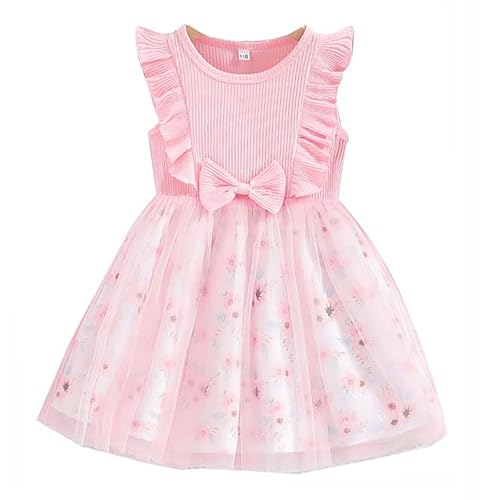 Baby Girl Tulle Dress Ruffle Sleeveless Toddler Sundress Girls Floral Tutu Princess Dresses for Wedding Birthday Party