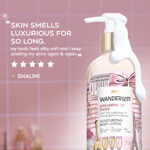 Image of Nykaa Wanderlust Dreaming of Paris Moisturizing Body Lotion, Champagne & Berries Scent, Deep Hydration Daily Body Care for Soft & Smooth Skin, 300ml