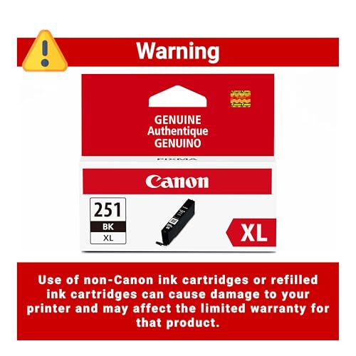 Image of Canon CLI-251XL Genuine Black Ink Tank, Compatible with MG6320, IP7220 & MG5420, MX922, MG5520, MG6420, MG7120, iX6820, iP8720, MG7520, MG6620, and MG5620 Printers