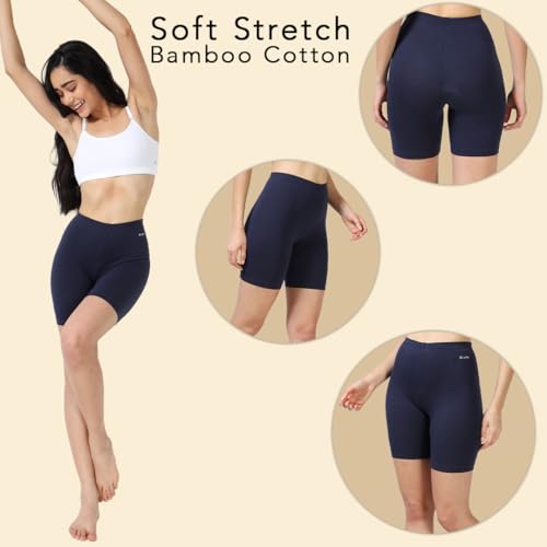 Image of Lavos Women Under Dress Sports Cycling Shorts, Bamboo Cotton Activewear Yoga Gym Workout Anti-Bacterial Uniform, Elastic Mid Waist Shorties Tights for Womens and Young Ladies
