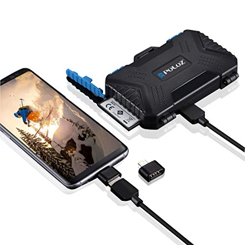 21 Slots Memory Cards Case & Card Reader, PULUZ Waterproof CF TF SD SIM Card Reader Holder Case Multi-Function Storage Card Case for Computer Smartphone Camera Media Card Storage Box