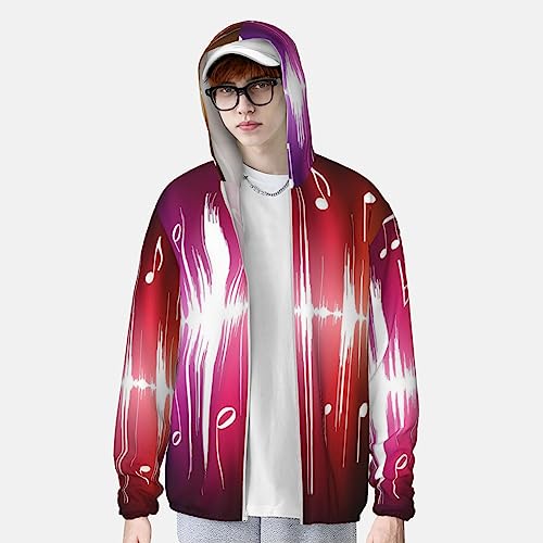 TOMPPY Jaqueta com capuz com proteção solar impressa com nota musical leve de manga comprida para ca