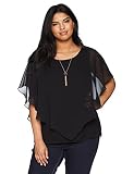 AGB Women's Plus-Size V Front Popover Top with Necklace Shirt, Black, 2X