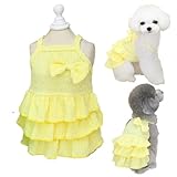 Chihuahua Yorkie Clothes Girl,Yellow Dog Dresses for Small Dogs Girl with Ruffles Bow Decor,Cat Clothes for Cats Only,Cute Summer Girl Dog Clothes,Sleeveless Dog Tiered Layer Cake Dress(Yellow,S)