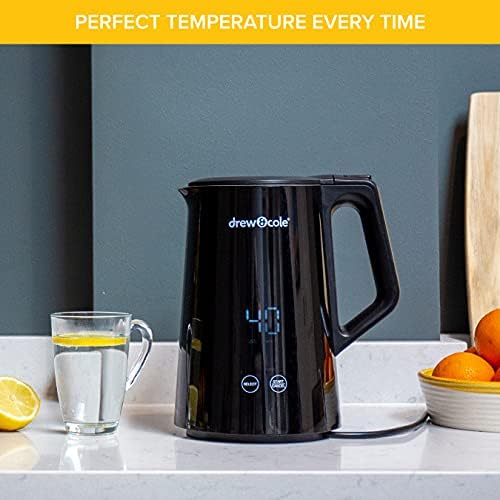 Drew&Cole Digital Kettle Pro 1.5L - Live Temperature Display - Variable Temperature Control - Energy Efficient - 4 Preset Temperatures From 40°C to 100°C - Automatic Shut Off - Black