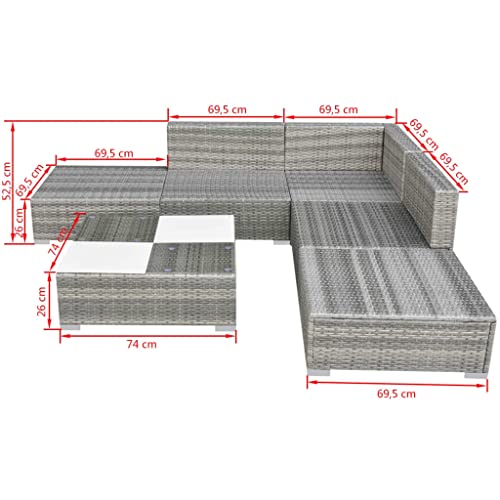 vidaXL Gartensofa 15-TLG. Poly Rattan Grau Sitzgruppe Lounge Gartenmöbel Set - 6