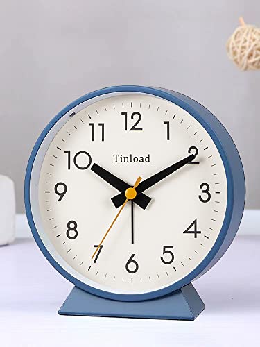 Tinload 4.5" Battery Operated Antique Retro Analog Alarm Clock, Small Silent Bedside Desk Clock With Night Light, Battery Operated, Snooze, For Living Room, Bedroom, Bedside, Desk(Blue) #TOP5