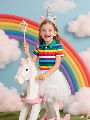 Image of COSLAND Rainbow Boys Striped Polo Shirt Kids Pride Shirt, Rainbow, X-Small